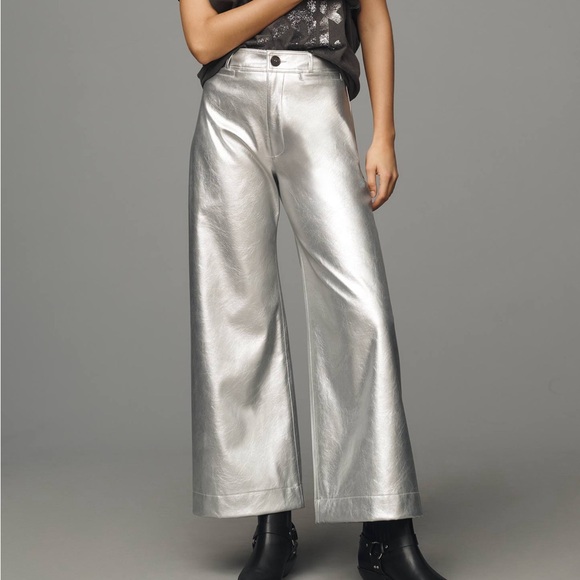 Maeve Anthropologie Silver Metallic Wide-Leg Pants 18W Plus Size - Picture 1 of 9